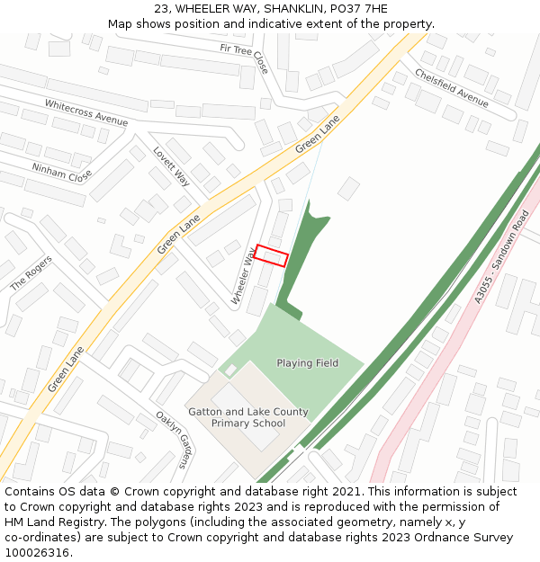 23, WHEELER WAY, SHANKLIN, PO37 7HE: Location map and indicative extent of plot