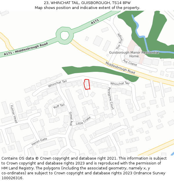 23, WHINCHAT TAIL, GUISBOROUGH, TS14 8PW: Location map and indicative extent of plot