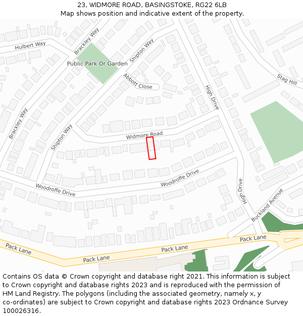 23, WIDMORE ROAD, BASINGSTOKE, RG22 6LB: Location map and indicative extent of plot
