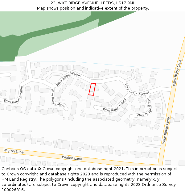 23, WIKE RIDGE AVENUE, LEEDS, LS17 9NL: Location map and indicative extent of plot