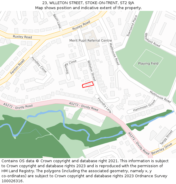 23, WILLETON STREET, STOKE-ON-TRENT, ST2 9JA: Location map and indicative extent of plot