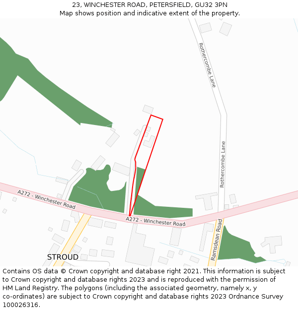 23, WINCHESTER ROAD, PETERSFIELD, GU32 3PN: Location map and indicative extent of plot