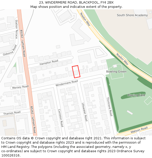 23, WINDERMERE ROAD, BLACKPOOL, FY4 2BX: Location map and indicative extent of plot