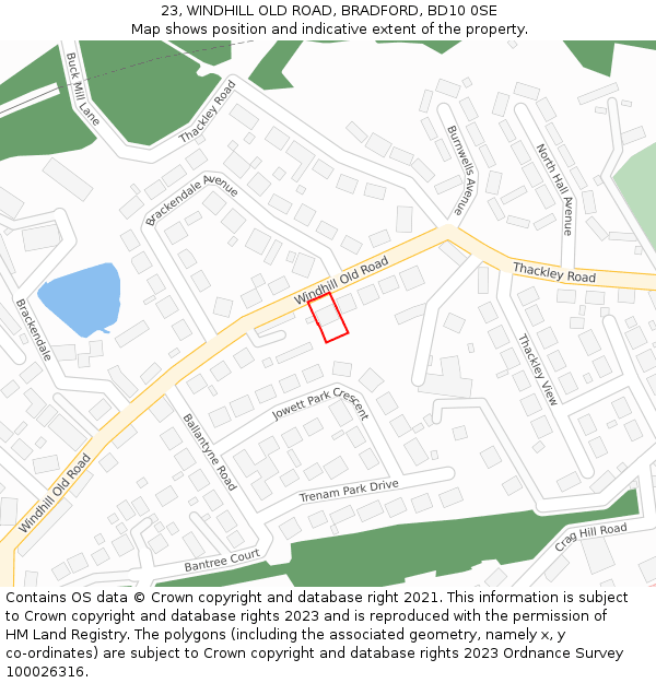 23, WINDHILL OLD ROAD, BRADFORD, BD10 0SE: Location map and indicative extent of plot