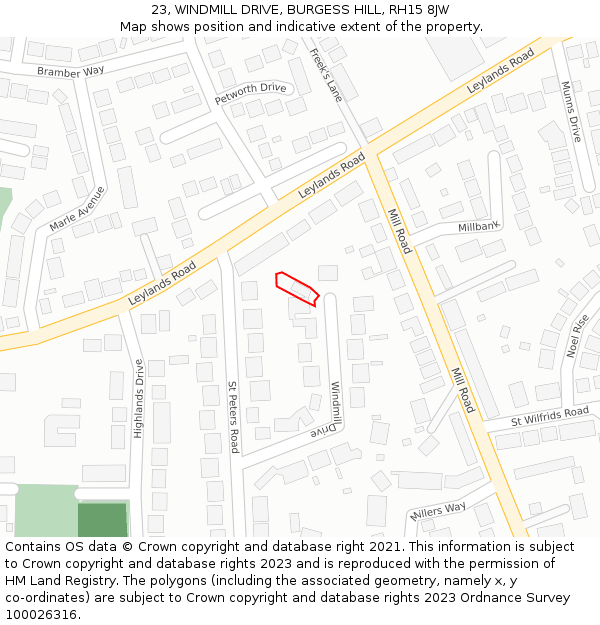 23, WINDMILL DRIVE, BURGESS HILL, RH15 8JW: Location map and indicative extent of plot