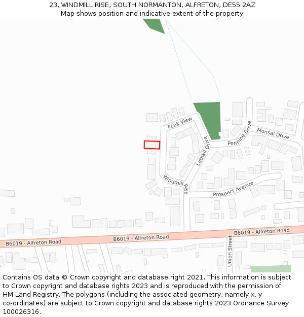 23, WINDMILL RISE, SOUTH NORMANTON, ALFRETON, DE55 2AZ: Location map and indicative extent of plot