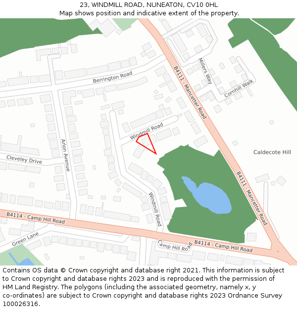 23, WINDMILL ROAD, NUNEATON, CV10 0HL: Location map and indicative extent of plot