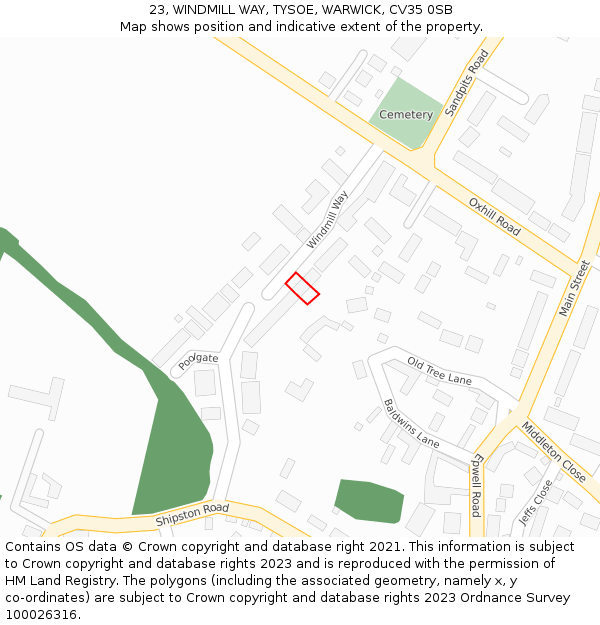 23, WINDMILL WAY, TYSOE, WARWICK, CV35 0SB: Location map and indicative extent of plot