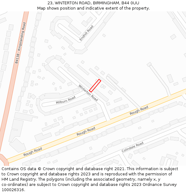 23, WINTERTON ROAD, BIRMINGHAM, B44 0UU: Location map and indicative extent of plot