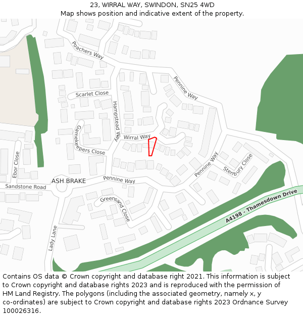 23, WIRRAL WAY, SWINDON, SN25 4WD: Location map and indicative extent of plot