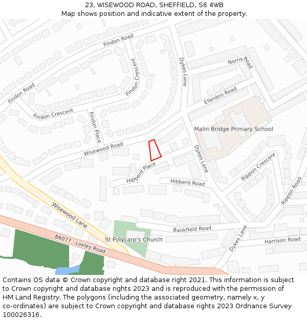 23, WISEWOOD ROAD, SHEFFIELD, S6 4WB: Location map and indicative extent of plot