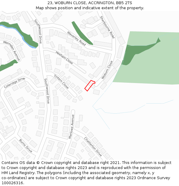 23, WOBURN CLOSE, ACCRINGTON, BB5 2TS: Location map and indicative extent of plot