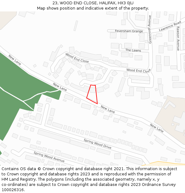 23, WOOD END CLOSE, HALIFAX, HX3 0JU: Location map and indicative extent of plot