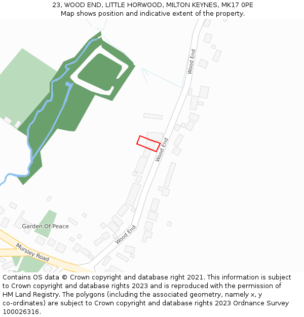 23, WOOD END, LITTLE HORWOOD, MILTON KEYNES, MK17 0PE: Location map and indicative extent of plot