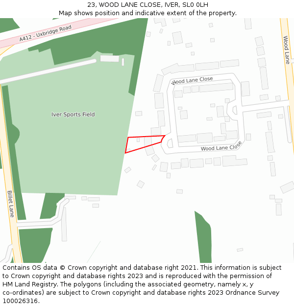 23, WOOD LANE CLOSE, IVER, SL0 0LH: Location map and indicative extent of plot