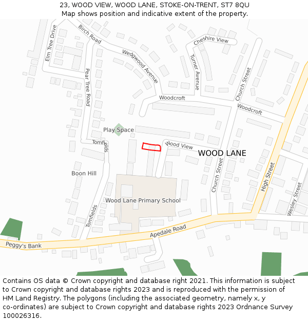 23, WOOD VIEW, WOOD LANE, STOKE-ON-TRENT, ST7 8QU: Location map and indicative extent of plot