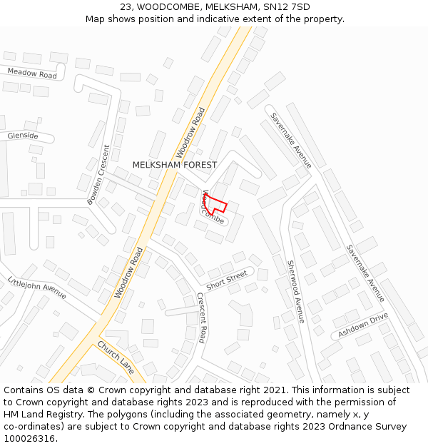 23, WOODCOMBE, MELKSHAM, SN12 7SD: Location map and indicative extent of plot