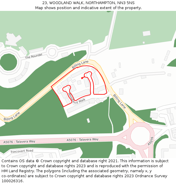 23, WOODLAND WALK, NORTHAMPTON, NN3 5NS: Location map and indicative extent of plot