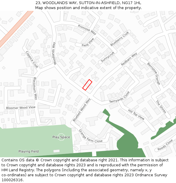 23, WOODLANDS WAY, SUTTON-IN-ASHFIELD, NG17 1HL: Location map and indicative extent of plot