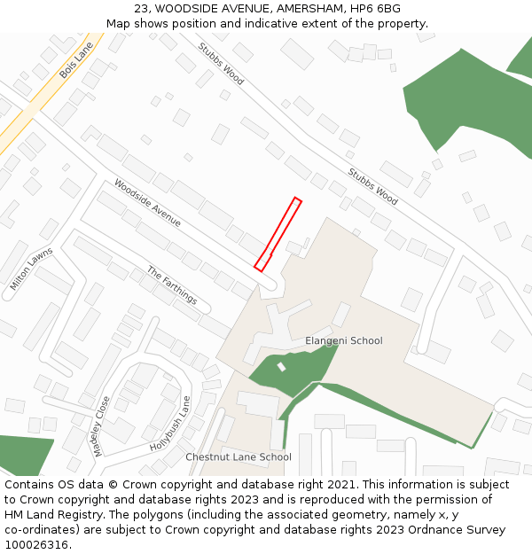 23, WOODSIDE AVENUE, AMERSHAM, HP6 6BG: Location map and indicative extent of plot