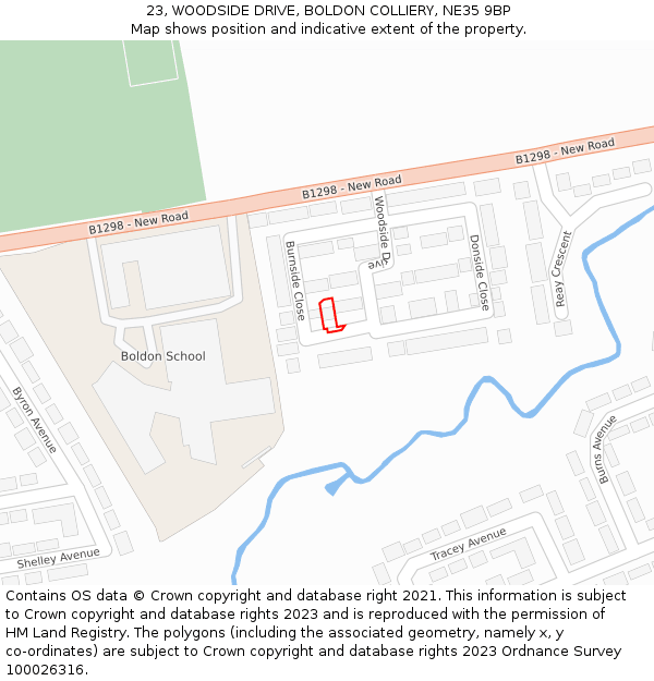 23, WOODSIDE DRIVE, BOLDON COLLIERY, NE35 9BP: Location map and indicative extent of plot