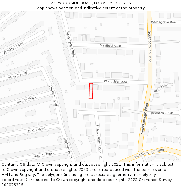 23, WOODSIDE ROAD, BROMLEY, BR1 2ES: Location map and indicative extent of plot