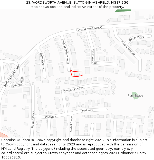 23, WORDSWORTH AVENUE, SUTTON-IN-ASHFIELD, NG17 2GG: Location map and indicative extent of plot