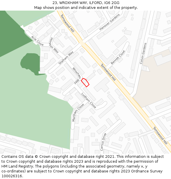 23, WROXHAM WAY, ILFORD, IG6 2GG: Location map and indicative extent of plot