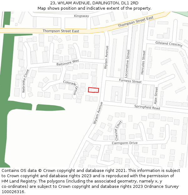 23, WYLAM AVENUE, DARLINGTON, DL1 2RD: Location map and indicative extent of plot