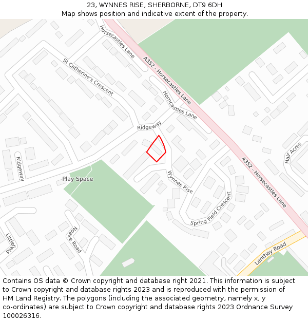 23, WYNNES RISE, SHERBORNE, DT9 6DH: Location map and indicative extent of plot