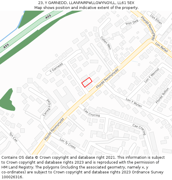 23, Y GARNEDD, LLANFAIRPWLLGWYNGYLL, LL61 5EX: Location map and indicative extent of plot