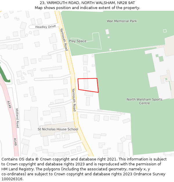 23, YARMOUTH ROAD, NORTH WALSHAM, NR28 9AT: Location map and indicative extent of plot