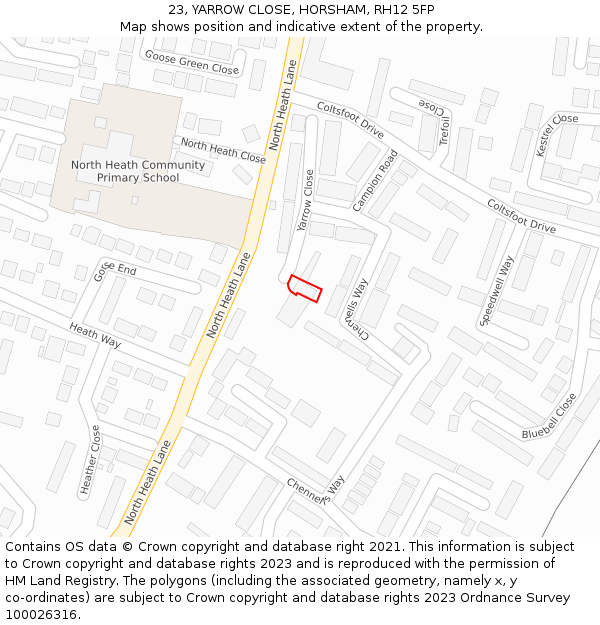 23, YARROW CLOSE, HORSHAM, RH12 5FP: Location map and indicative extent of plot