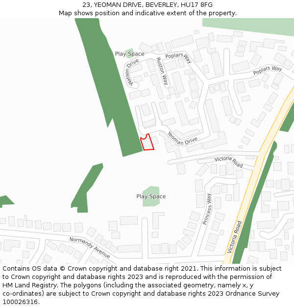 23, YEOMAN DRIVE, BEVERLEY, HU17 8FG: Location map and indicative extent of plot