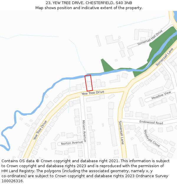 23, YEW TREE DRIVE, CHESTERFIELD, S40 3NB: Location map and indicative extent of plot