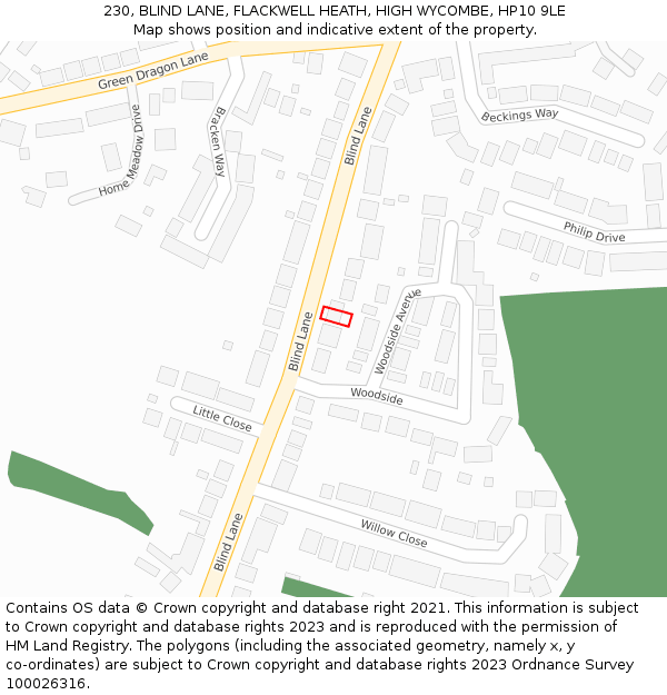 230, BLIND LANE, FLACKWELL HEATH, HIGH WYCOMBE, HP10 9LE: Location map and indicative extent of plot