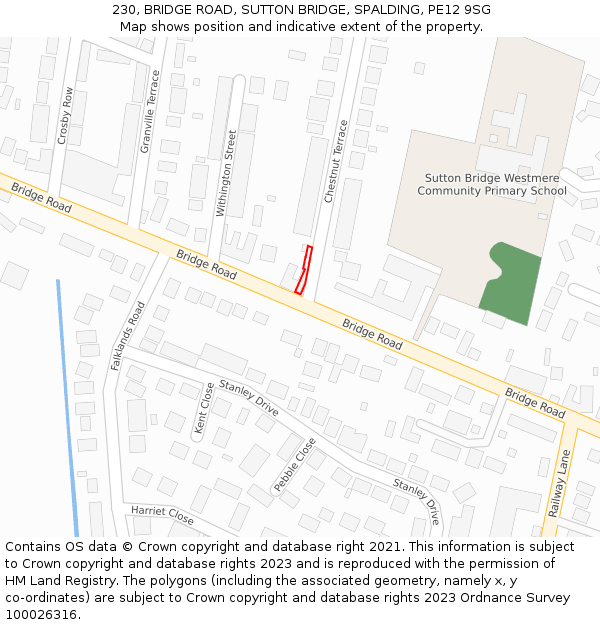 230, BRIDGE ROAD, SUTTON BRIDGE, SPALDING, PE12 9SG: Location map and indicative extent of plot