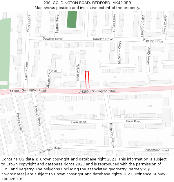 230, GOLDINGTON ROAD, BEDFORD, MK40 3EB: Location map and indicative extent of plot