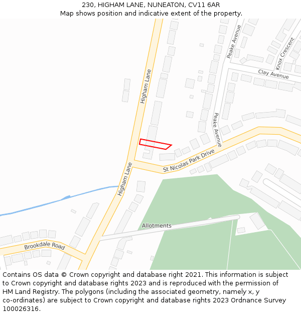 230, HIGHAM LANE, NUNEATON, CV11 6AR: Location map and indicative extent of plot