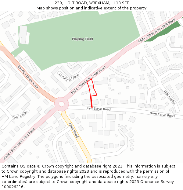 230, HOLT ROAD, WREXHAM, LL13 9EE: Location map and indicative extent of plot