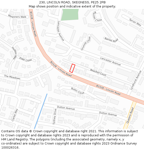 230, LINCOLN ROAD, SKEGNESS, PE25 2PB: Location map and indicative extent of plot