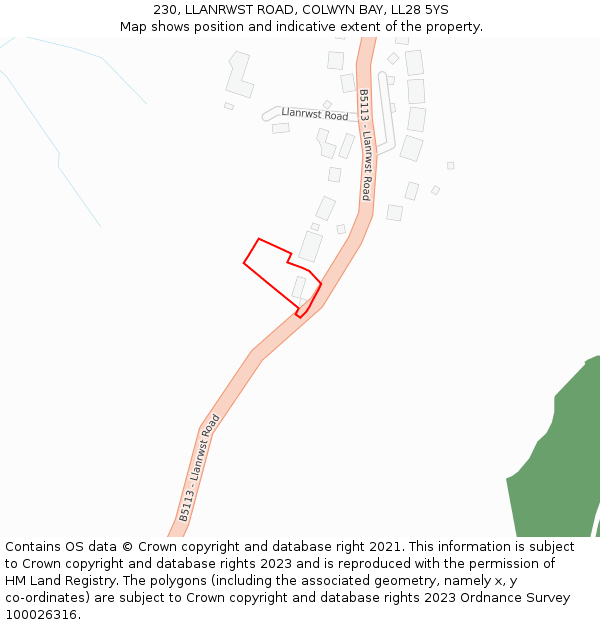 230, LLANRWST ROAD, COLWYN BAY, LL28 5YS: Location map and indicative extent of plot