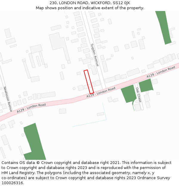230, LONDON ROAD, WICKFORD, SS12 0JX: Location map and indicative extent of plot