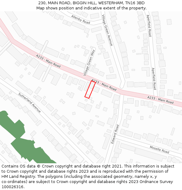 230, MAIN ROAD, BIGGIN HILL, WESTERHAM, TN16 3BD: Location map and indicative extent of plot