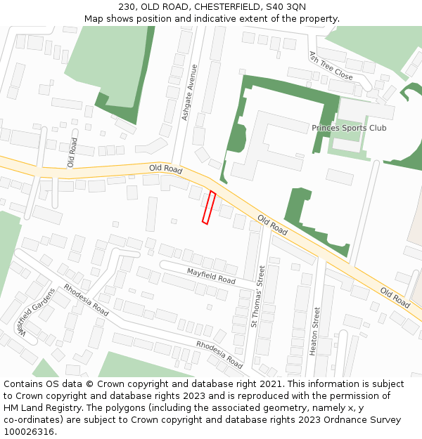 230, OLD ROAD, CHESTERFIELD, S40 3QN: Location map and indicative extent of plot