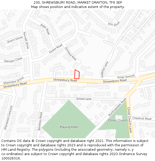 230, SHREWSBURY ROAD, MARKET DRAYTON, TF9 3EP: Location map and indicative extent of plot