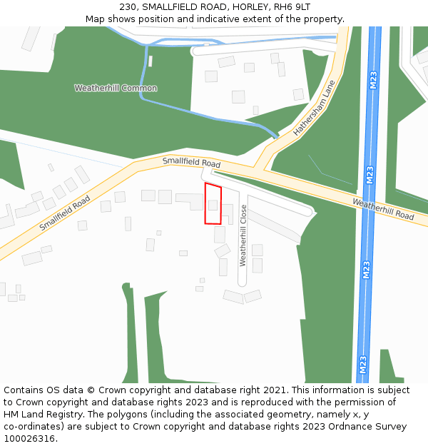 230, SMALLFIELD ROAD, HORLEY, RH6 9LT: Location map and indicative extent of plot