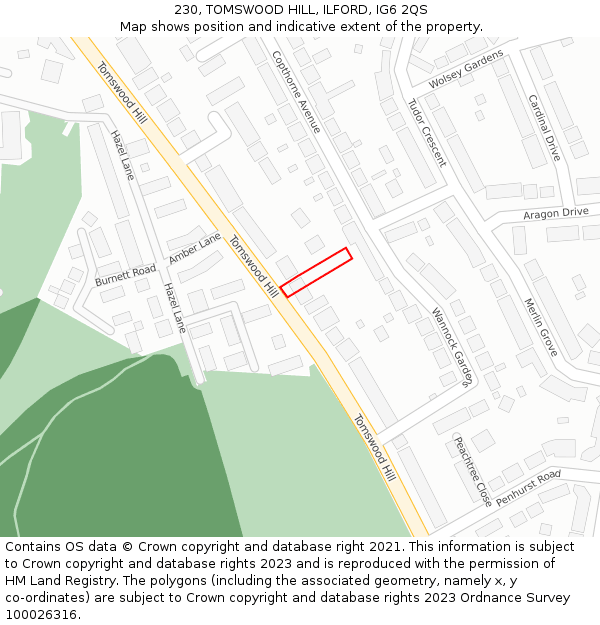230, TOMSWOOD HILL, ILFORD, IG6 2QS: Location map and indicative extent of plot