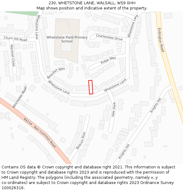 230, WHETSTONE LANE, WALSALL, WS9 0HH: Location map and indicative extent of plot