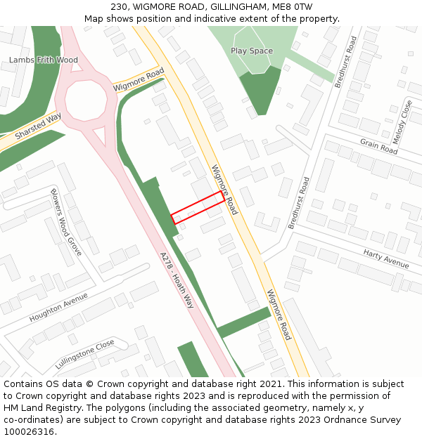 230, WIGMORE ROAD, GILLINGHAM, ME8 0TW: Location map and indicative extent of plot